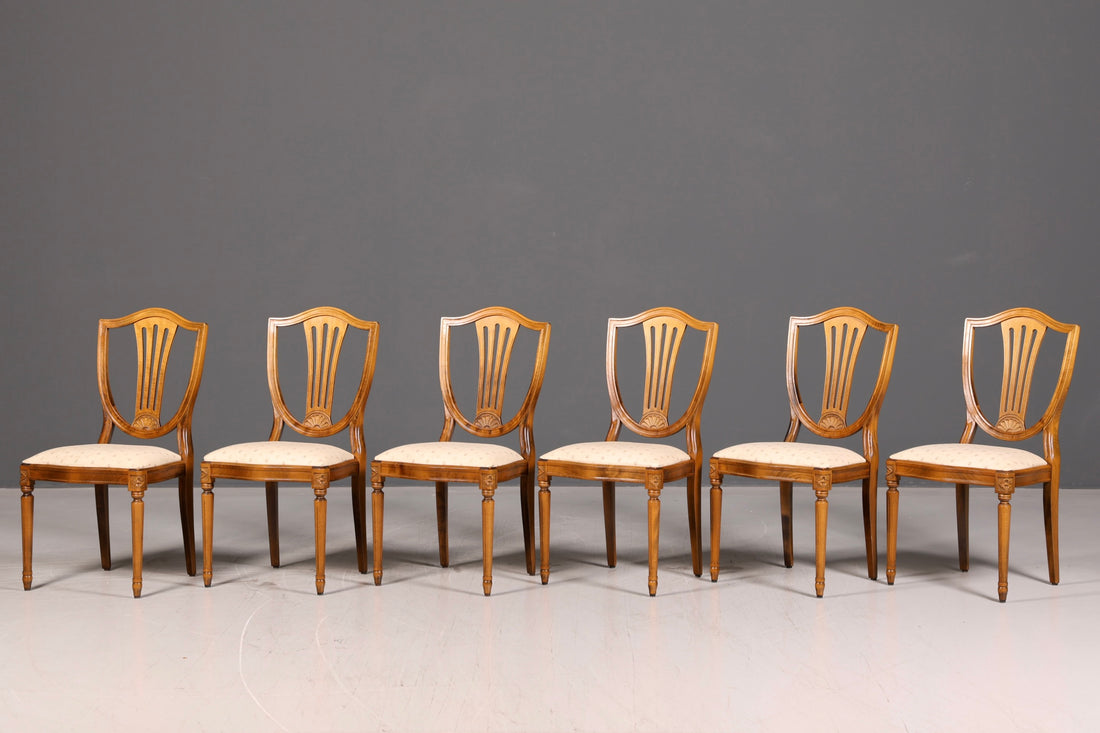 6x Dreamy Gustavian-Style Chairs, English Kitchen Chairs, Antique-Style Dining Chair Set