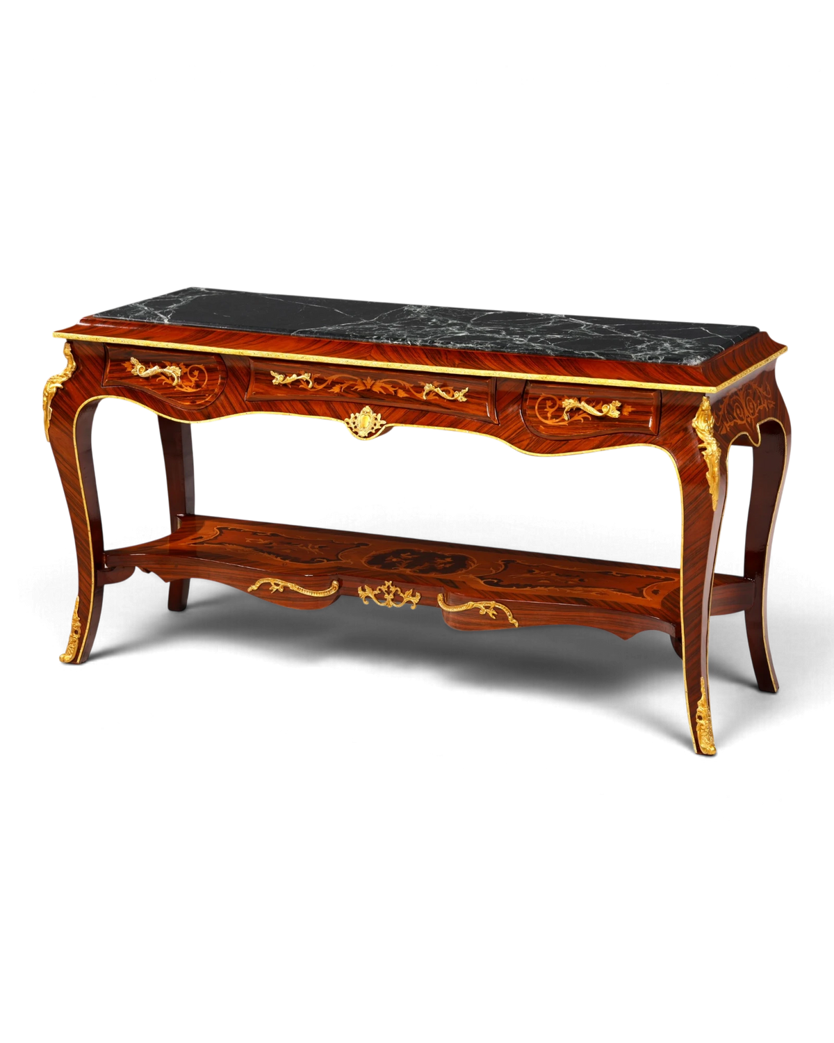 Magnificent Baroque-style console table, marble, antique-style inlay console