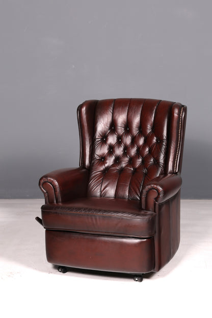Edler Chesterfield Ohrensessel Relaxsessel Echtleder Braun Fernsehsessel Ruhesessel Ledersessel