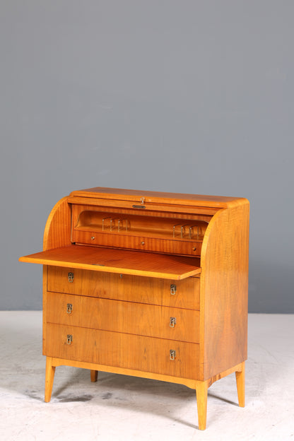 Schlichter Mid Century Rollladen Sekretär echt Holz Büro Schrank Vintage Schreibkommode