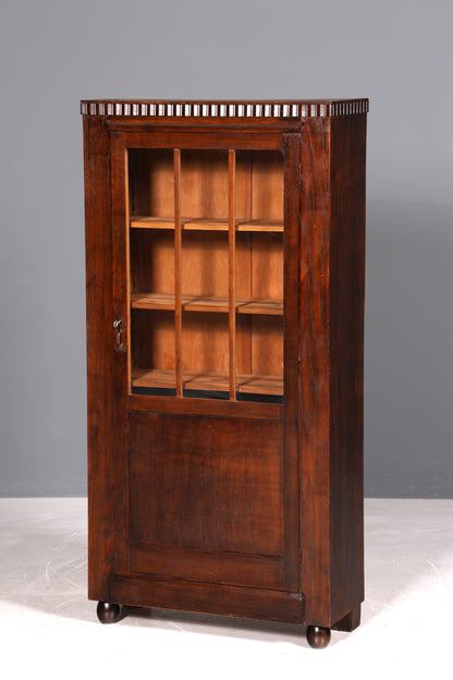 Wunderschöne Jugendstil Vitrine Antike Holz Bücherschrank Eiche Antik Schrank Geschirrschrank