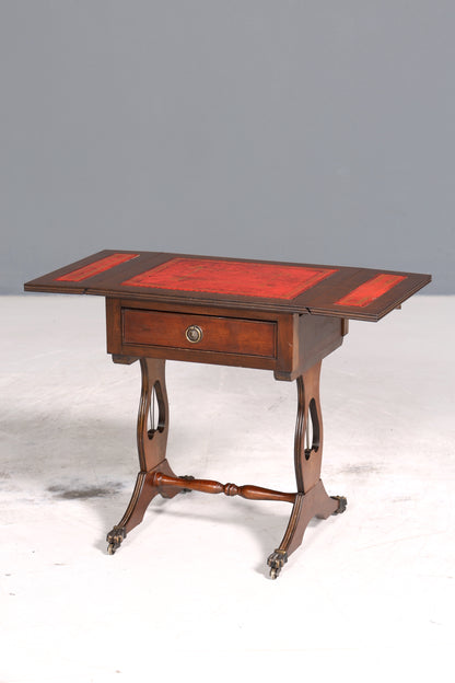 Wunderschöner Englischer Tisch Mahagoni Klapptisch Beistelltisch Englisch echt Leder Antik 60s Ablage