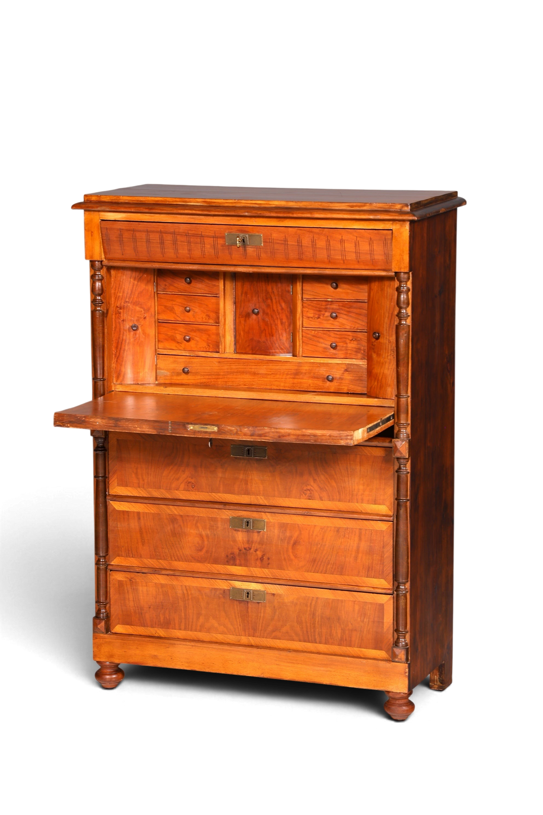 Hauptstadt Möblerei Gründerzeit Sekretär aus massivem Holz im Louis Philippe Stil mit aufklappbarer Schreibplatte