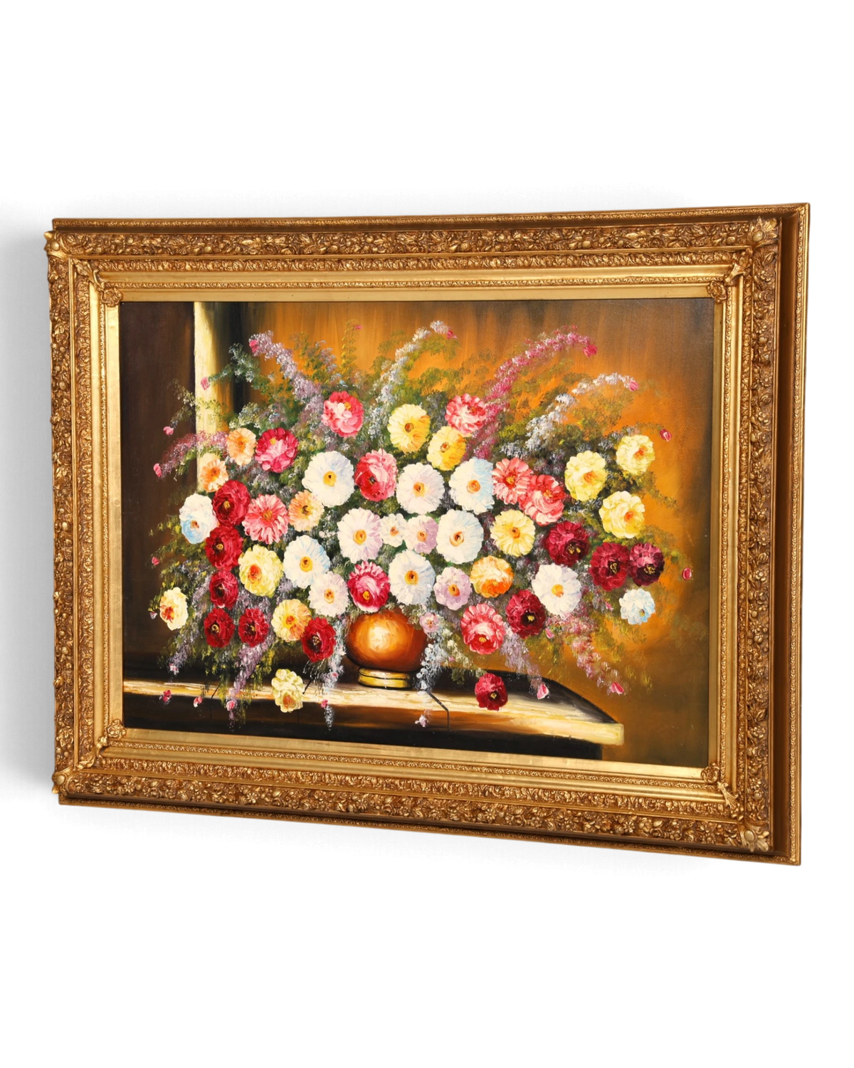 Prunkvolles XXL Barock Stil Bild Blumen Stillleben Wandbild Gold handbemalt Gemälde Wandkunst