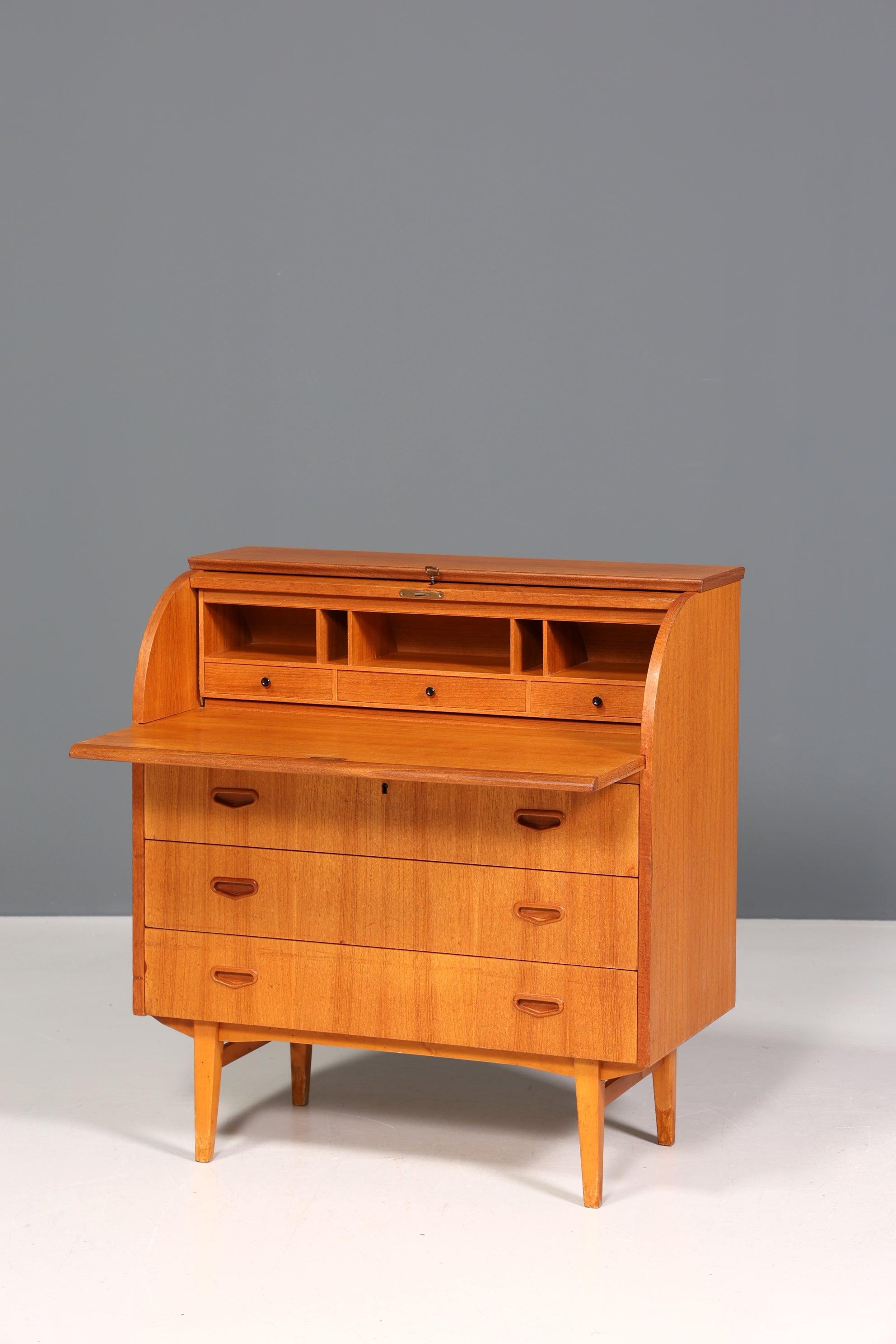 Wunderschöner Mid Century Rollladen Sekretär Danish Design Teak Holz Schreibkommode 60er Jahre