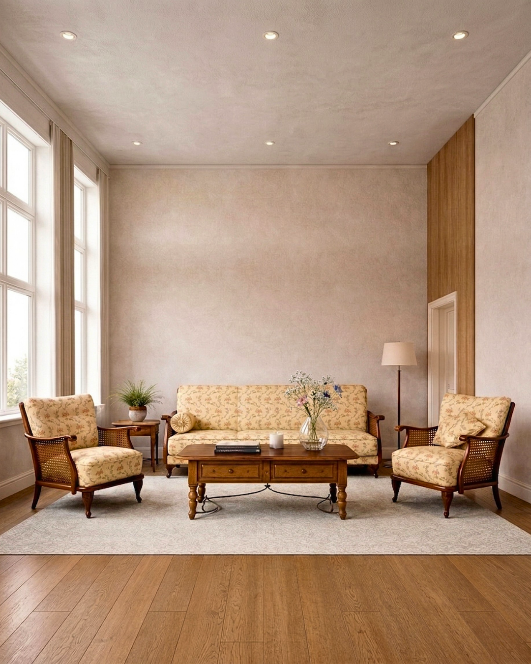 Traumhafter Chippendale Sessel Antik 60s Korbgeflecht Relax Sessel Vintage Samt Stoff 1 von 2