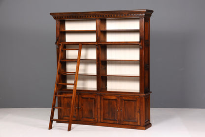 Traumhaftes massiv Holz Regal mit Leiter Kolonial Schrank Antik Stil Bücherregal Kommode Bibliothek