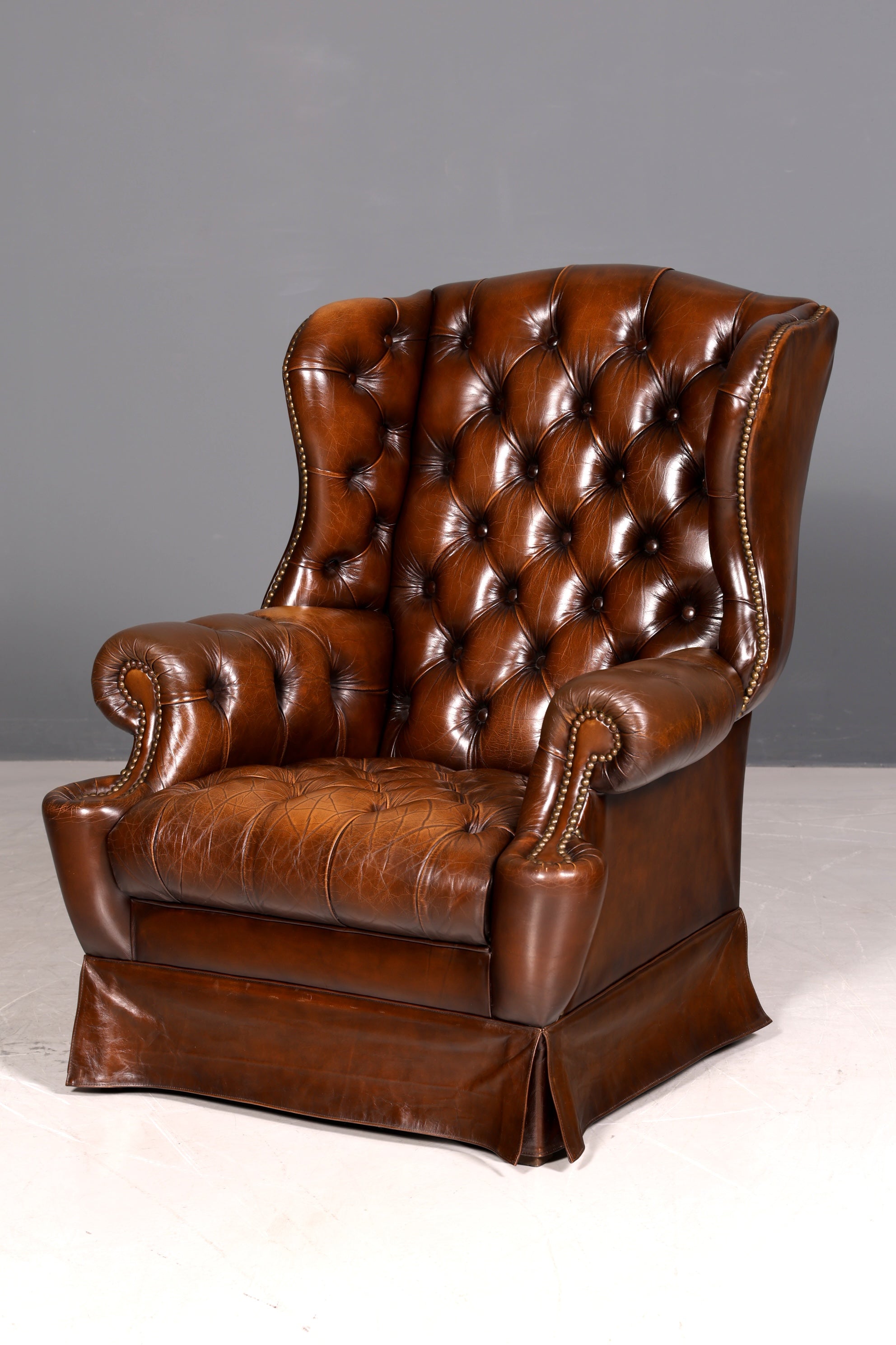 Stilvoller Original Chesterfield Ohrenbacken Sessel Englisch Leder Herrensessel UK Armlehnsessel