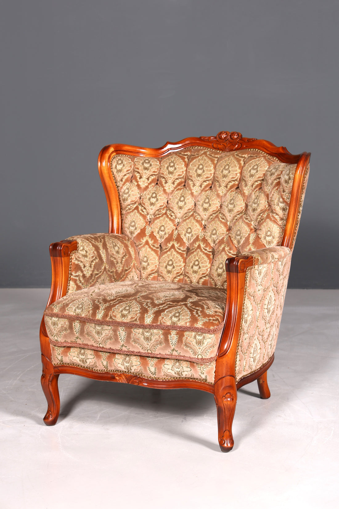 F901 Finish cm Edler Chippendale Armlehnsessel Barock Stil Sessel Armchair Samt Stoff Sessel