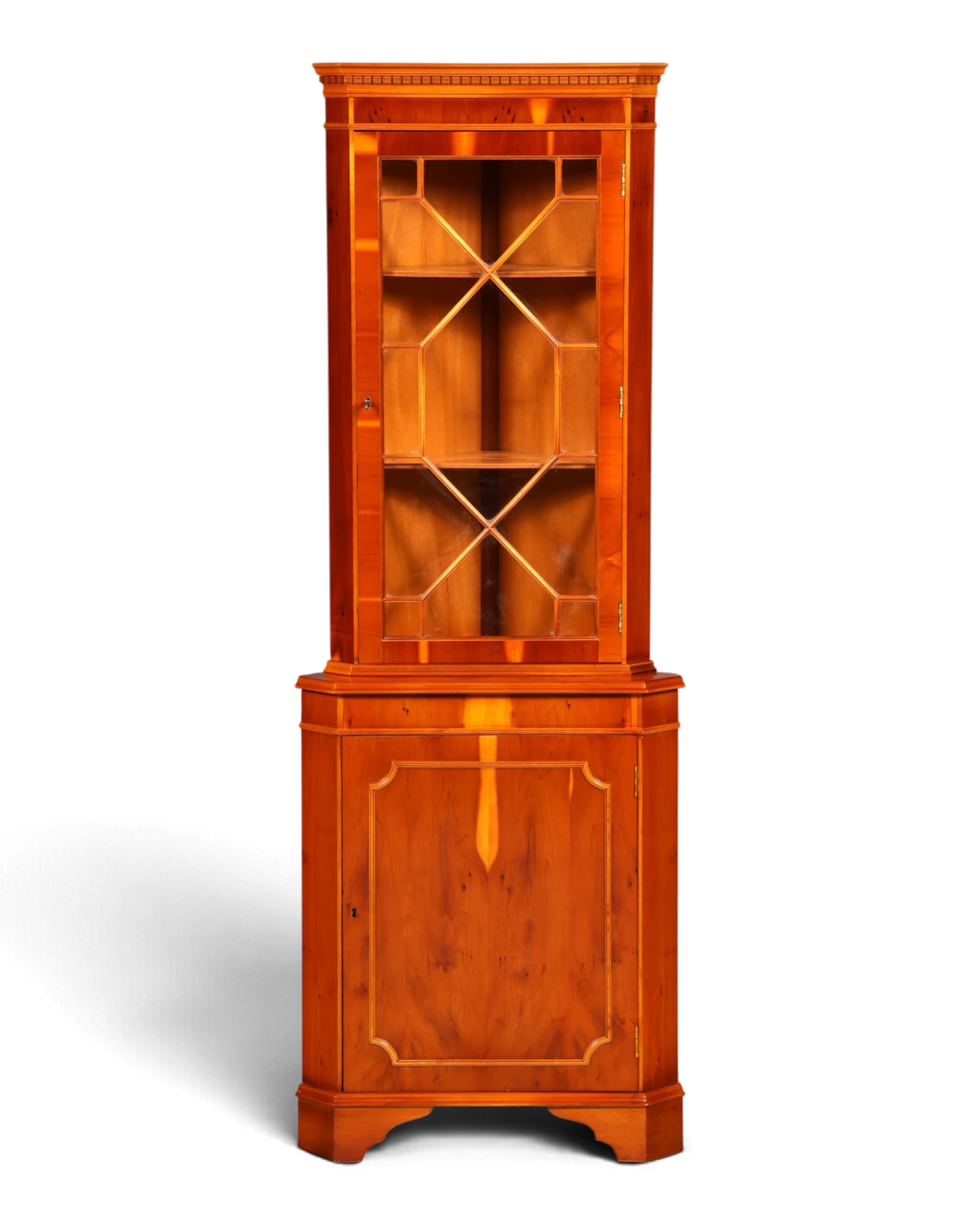 Wunderschöne Englische Eckvitrine Eibe Eckschrank Glasvitrine Sprossentür Vitrine Echt Holz Vintage