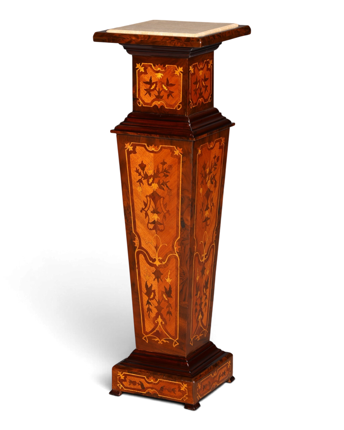 Hauptstadt Möblerei Barock Blumensäule aus Holz mit aufwendigen Intarsien und einer edlen Marmorplatte