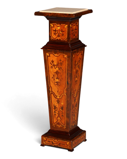 Hauptstadt Möblerei Barock Blumensäule aus Holz mit aufwendigen Intarsien und einer edlen Marmorplatte