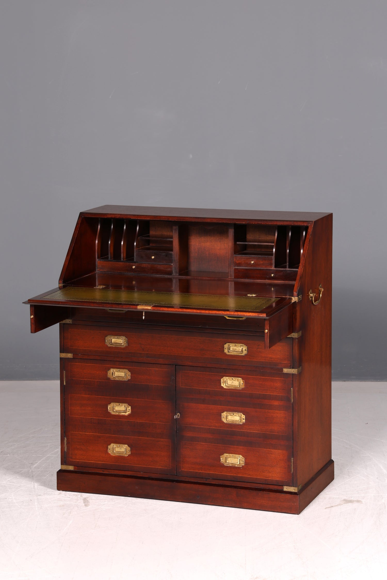 Wunderschöner Maritimer Sekretär Englisch Schreibkommode Echt Lederauflage Schreibtisch Kolonial Antik Vintage