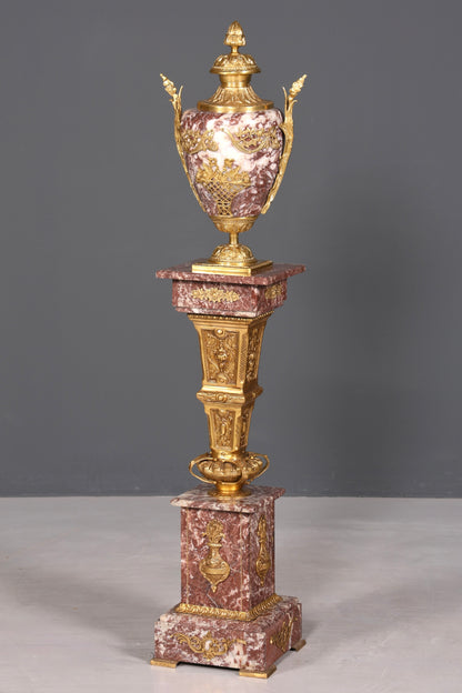 Wunderschöne Barock Stil Säule mit Vase Louis XV Marmor Blumensäule Naturstein Sockel Ablage
