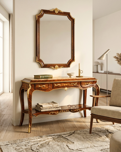 Wunderschöne Barock Stil Konsolen Tisch Marmor Beige Antik Stil Intarsien Konsole