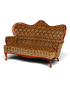 Hauptstadt Möblerei Sofa im antiken Stil mit braunem gemustertem Samtbezug und geschwungenem Holzrahmen