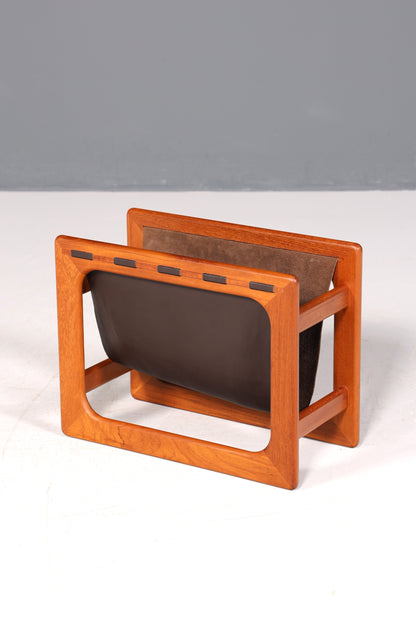 Wunderschöner Aksel Kjersgaard Zeitungsständer Mid Century Zeitschriften Ablage echt Leder Magazin Rack Teak Holz Buchablage 60s