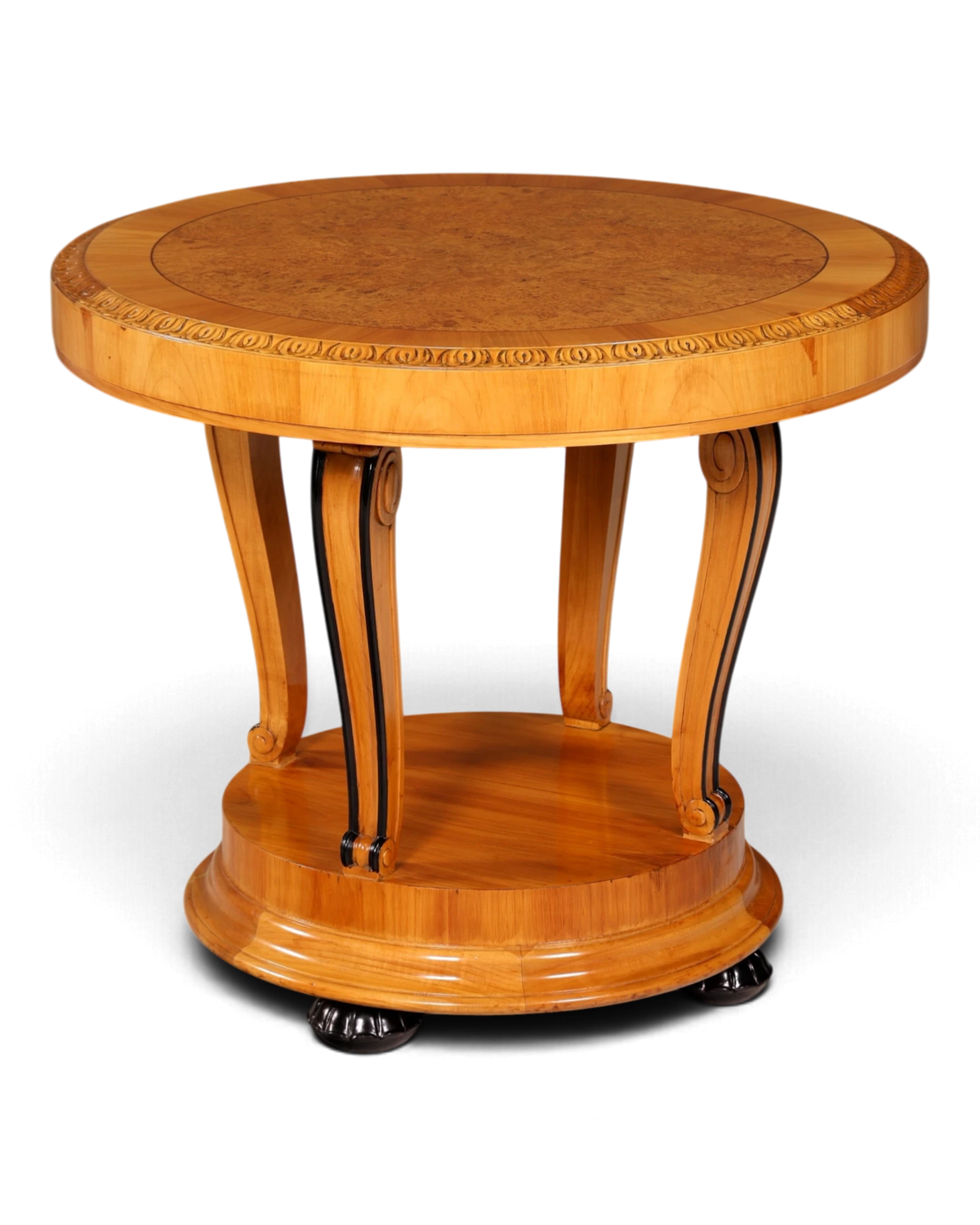 Eleganter runder Art Deco Salontisch Mitteltisch Biedermeier Beistelltisch Bistrotisch Guéridon Tisch mit Ablage