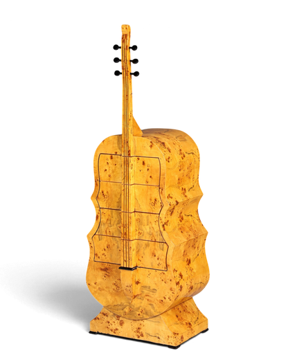 Traumhafte Art Deco Stil Kommode in Kontrabass Form Birke Vertiko Schubladenkommode Gitarren Kommode