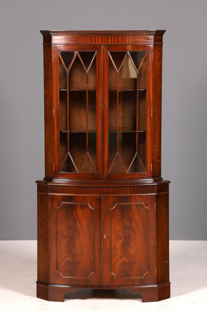 Wunderschöne Englische Eckvitrine Mahagoni Antik 60s echt Holz Schrank Eckschrank Glasvitrine