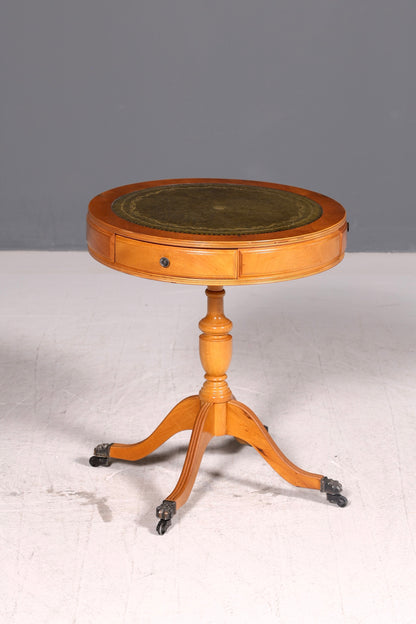 Wunderschöner Englischer Trommeltisch Beistelltisch Eibe Regency Echt Lederauflage Drum Table Ablagetisch Antik Vintage