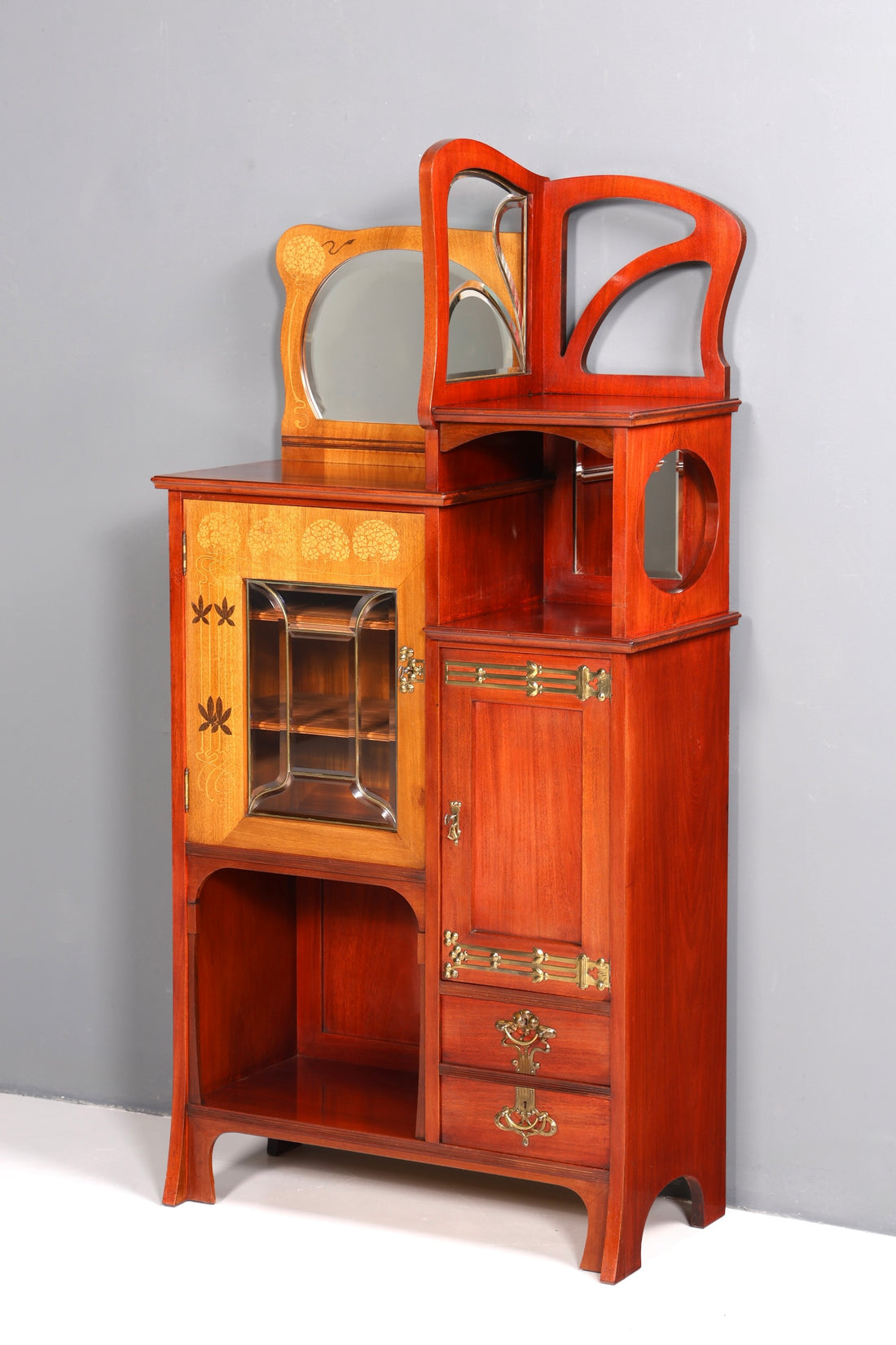 Filigraner Jugendstil Schrank um 1910 echt Holz Vertiko Vitrine Antik Regal Glasvitrine