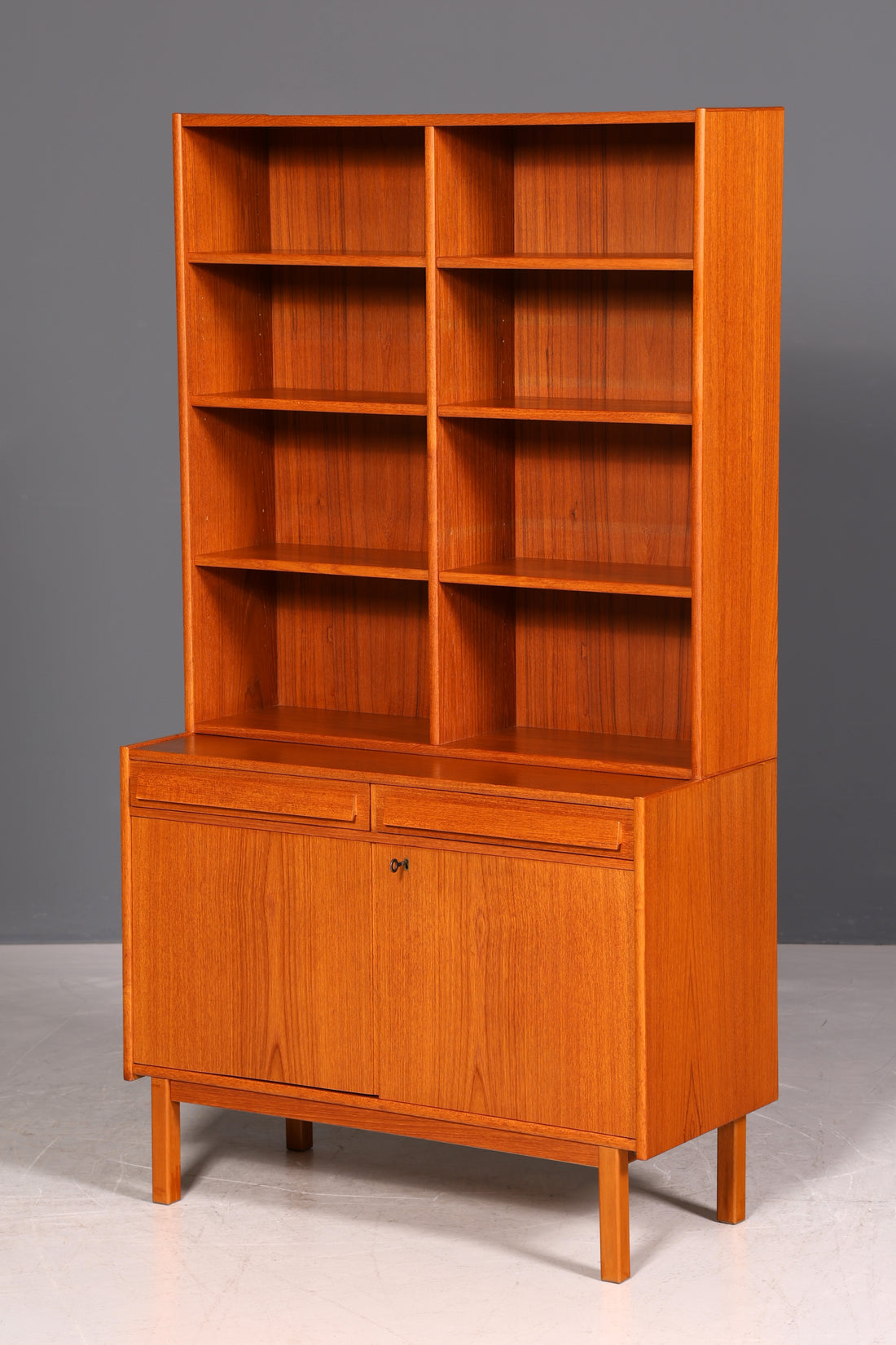 G061 Finish Traumhaftes Mid Century Regal echt Holz Schrank Danish Design Retro Kommode Vintage Bücherregal 60er Jahre
