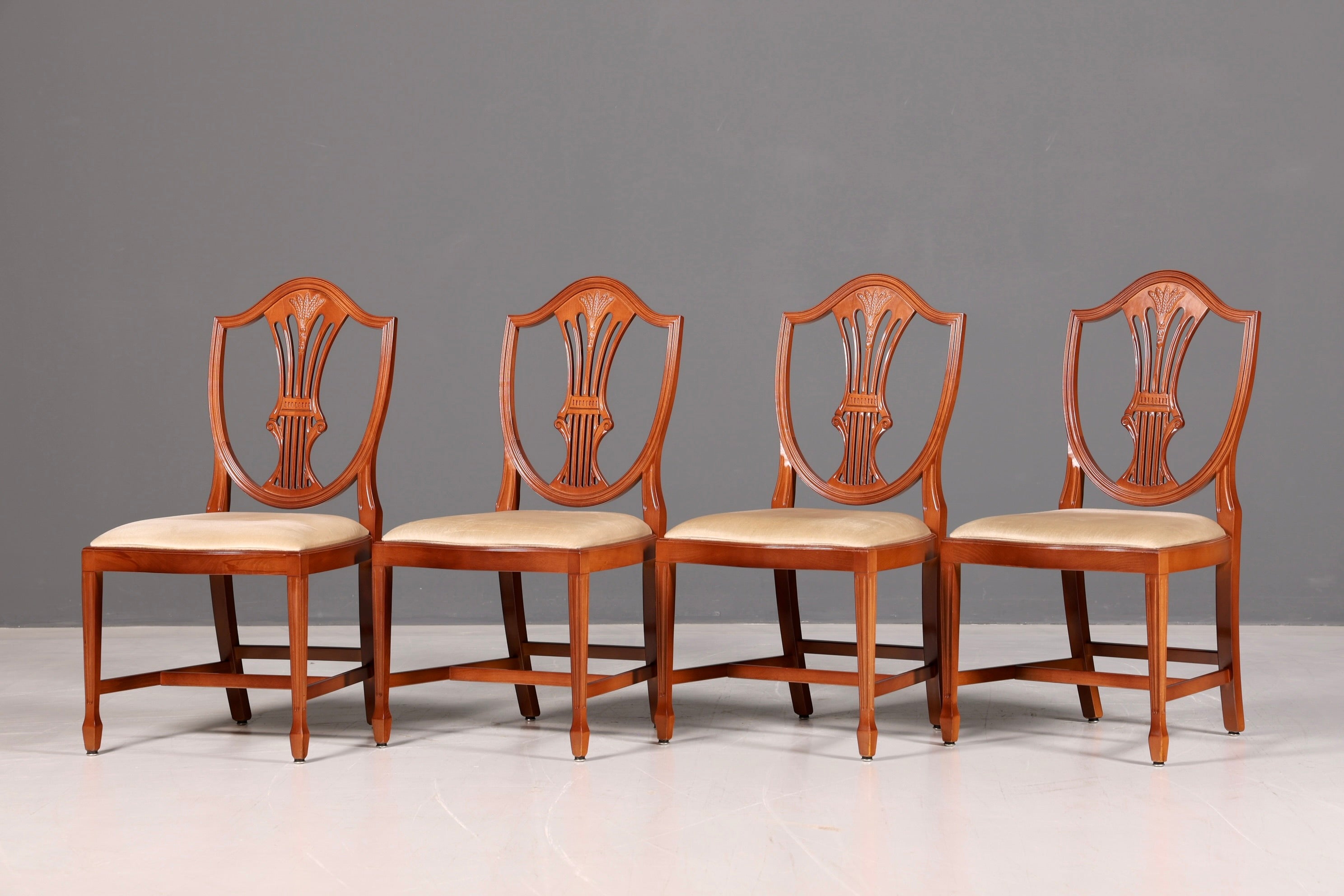 Edles 4x Englische Stühle Set Hepplewhite Stil Dining Chairs Antik Esszimmerstühle Küchenstühle Stuhlset Vintage