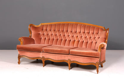 Elegant Chippendale Sofa Baroque Style Velvet Fabric Couch 3-Seater Rococo Antique Upholstered Sofa