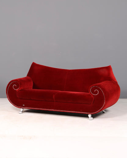 Opulent Bretz Gaudi red velvet designer sofa, 3-seater Baroque Bordeaux velvet couch