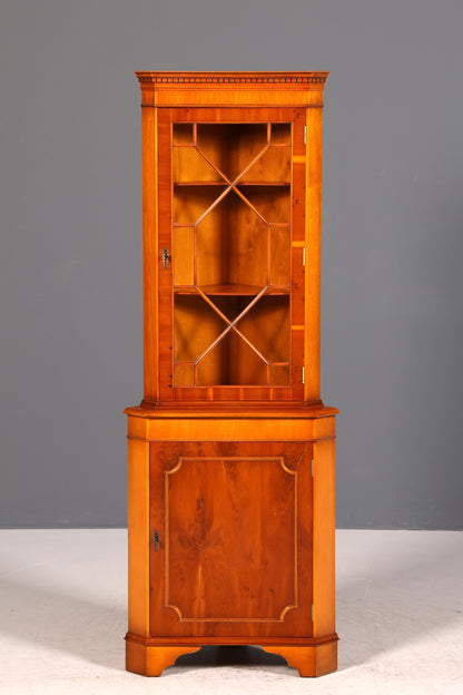 Wunderschöne Englische Eckvitrine Antik 60s echt Holz Eibe Schrank Eckschrank Glasvitrine Vitrine