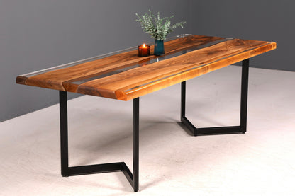 Wunderschöner Epoxidharz Tisch 220-90 cm Epoxy Nussbaum massiv Holz Esszimmer Tisch
