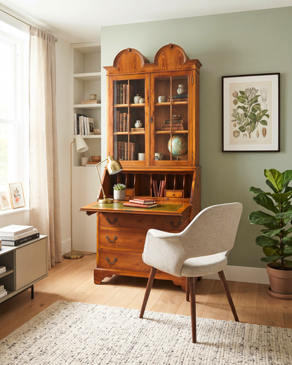 Stylish English Secretary Desk Bureau Bookcase Yew Display Cabinet Cabinet Office Writing Furniture UK
