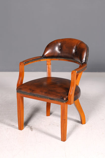 Wunderschöner Chesterfield Armlehnstuhl Braun Echt Leder Englisch Bürostuhl Schreibtischstuhl Sekretär Stuhl Court Chair 4 von 4