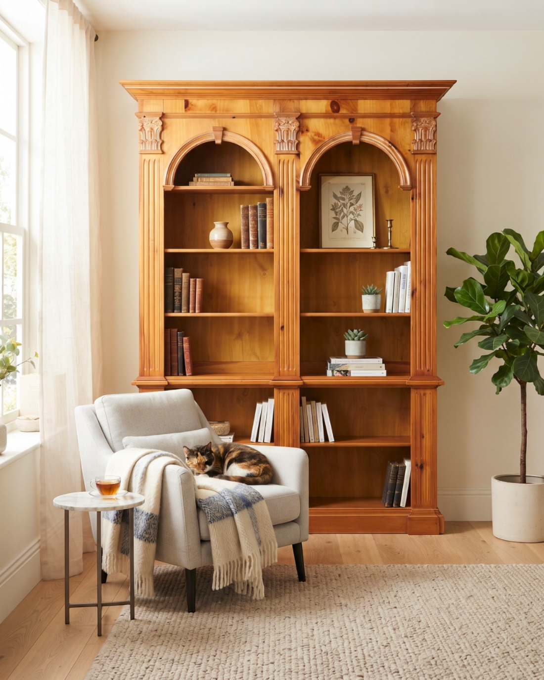 Hauptstadt Möblerei Ethan Allen XXL Bücherregal aus Kiefernholz im Antik Stil mit höhenverstellbaren Regalböden