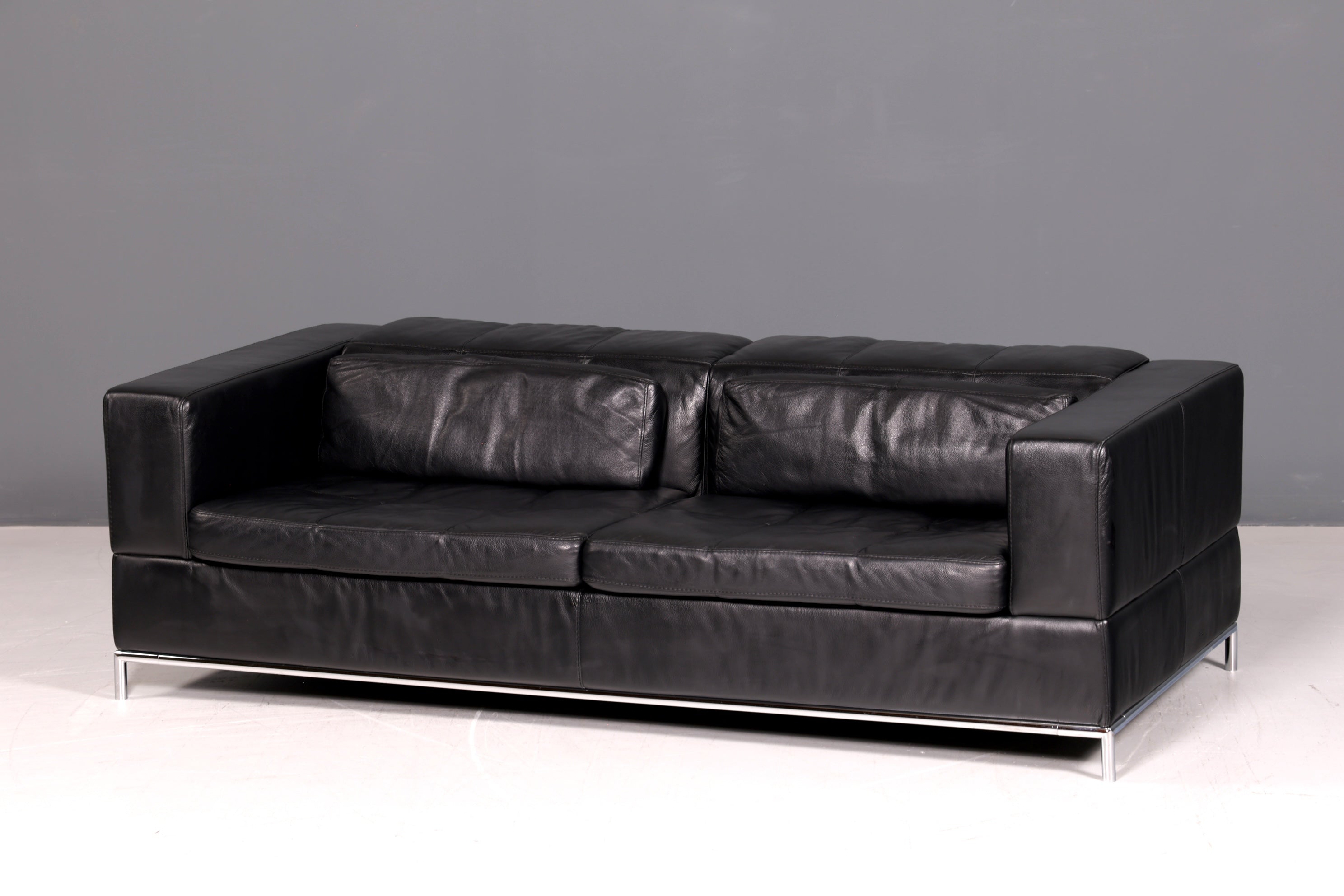 Edles MaxDivani Echtleder Sofa 3-Sitzer Designer Couch Italienisch Ledersofa Schwarz