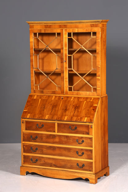 G011 Finish cm, Stilvoller Englischer Sekretär Büro Aufsatzsekretär Eibe Antik Stil Vitrinen Schrank UK