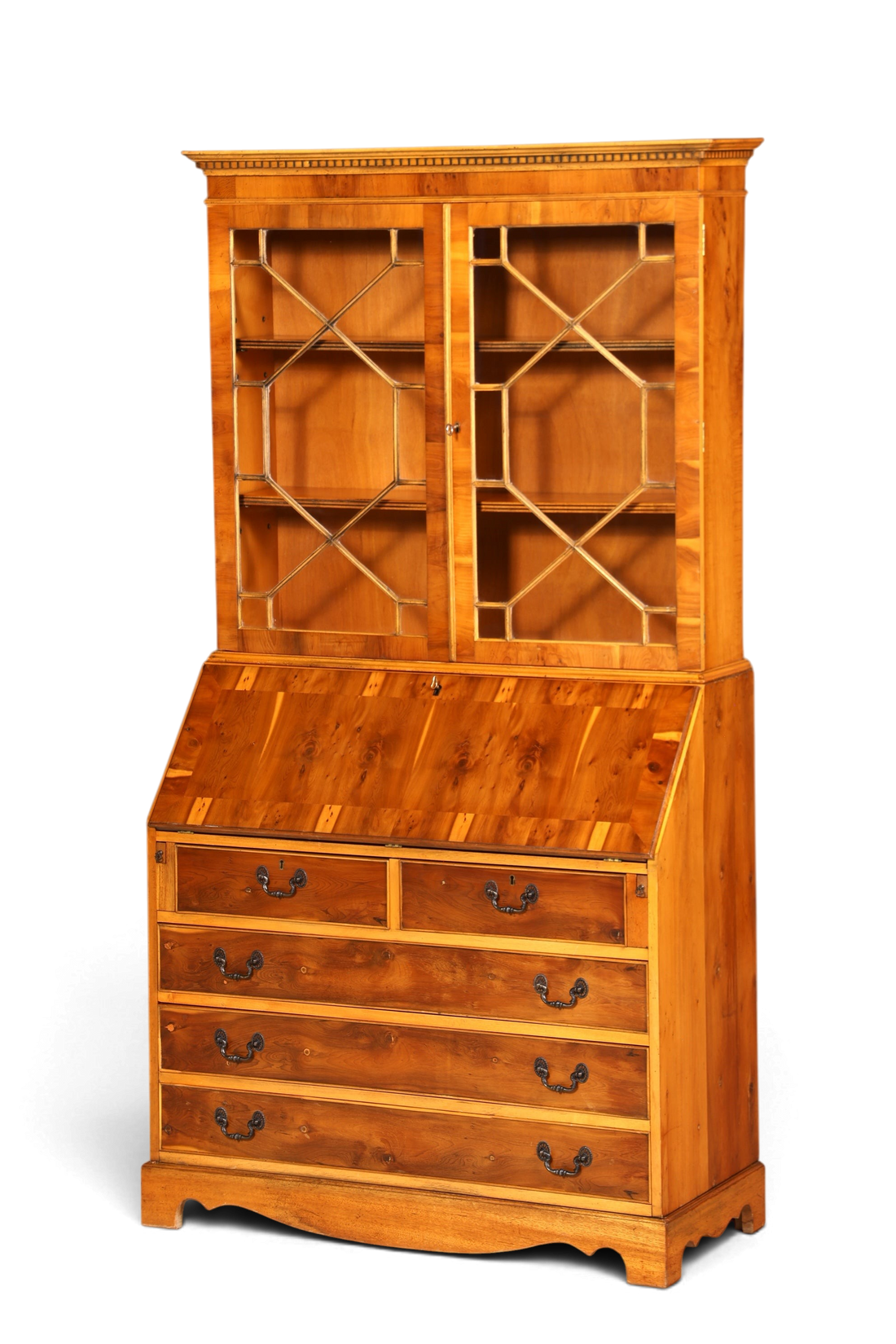 G011 Finish cm, Stilvoller Englischer Sekretär Büro Aufsatzsekretär Eibe Antik Stil Vitrinen Schrank UK