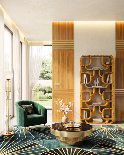 Impressive Ludvik Volak style bookcase, birch, Art Deco style, luxury furniture, cult library, room divider