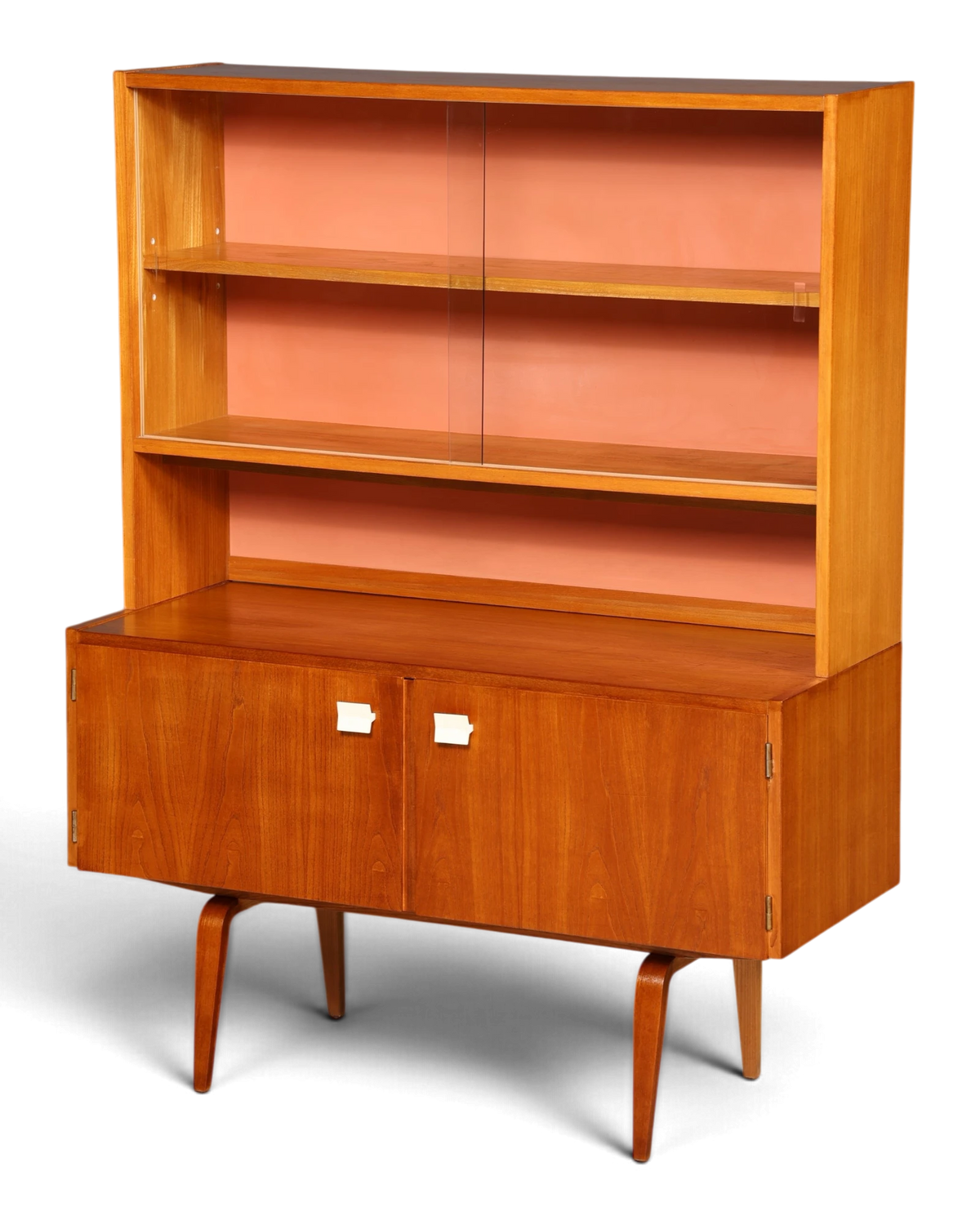 Wunderschöne Original Hellerau Vitrine Modell 427 Mid Century Anrichte mit Regalaufsatz Glasschiebetüren Rüster Highboard Vintage