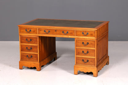 Wunderschöner Englischer Schreibtisch Eibe Echt Lederauflage Antik Stil Bürotisch Desk Office Schreibtisch Vintage