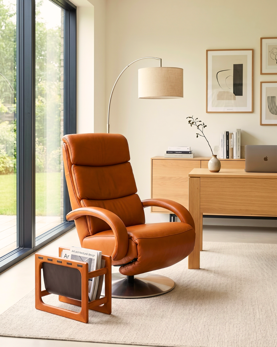 Wunderschöner Original Hukla Sessel Modell HU-CR15031 Cognac Komfort Design echt Leder elektrischer Lesesessel Relaxsessel