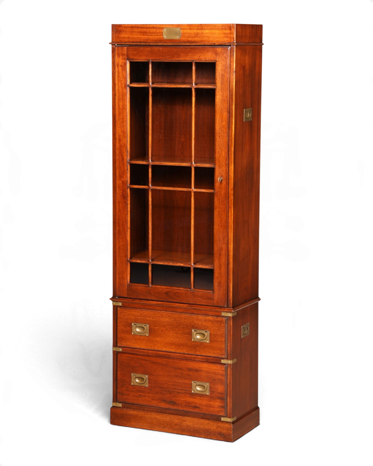 Beautiful English maritime display cabinet in military style, bookcase with mullioned door, display cabinet with drawers 2 of 2
