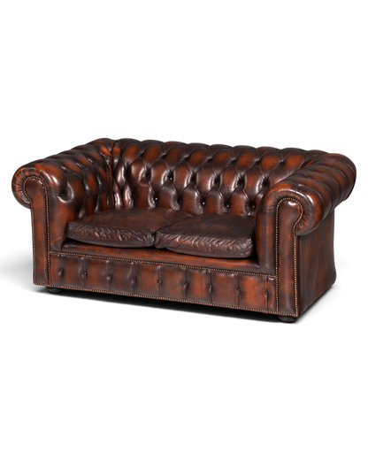 Edles Original Chesterfield Sofa 2-Sitzer Couch Echt Leder Englisch Antik Polstersofa