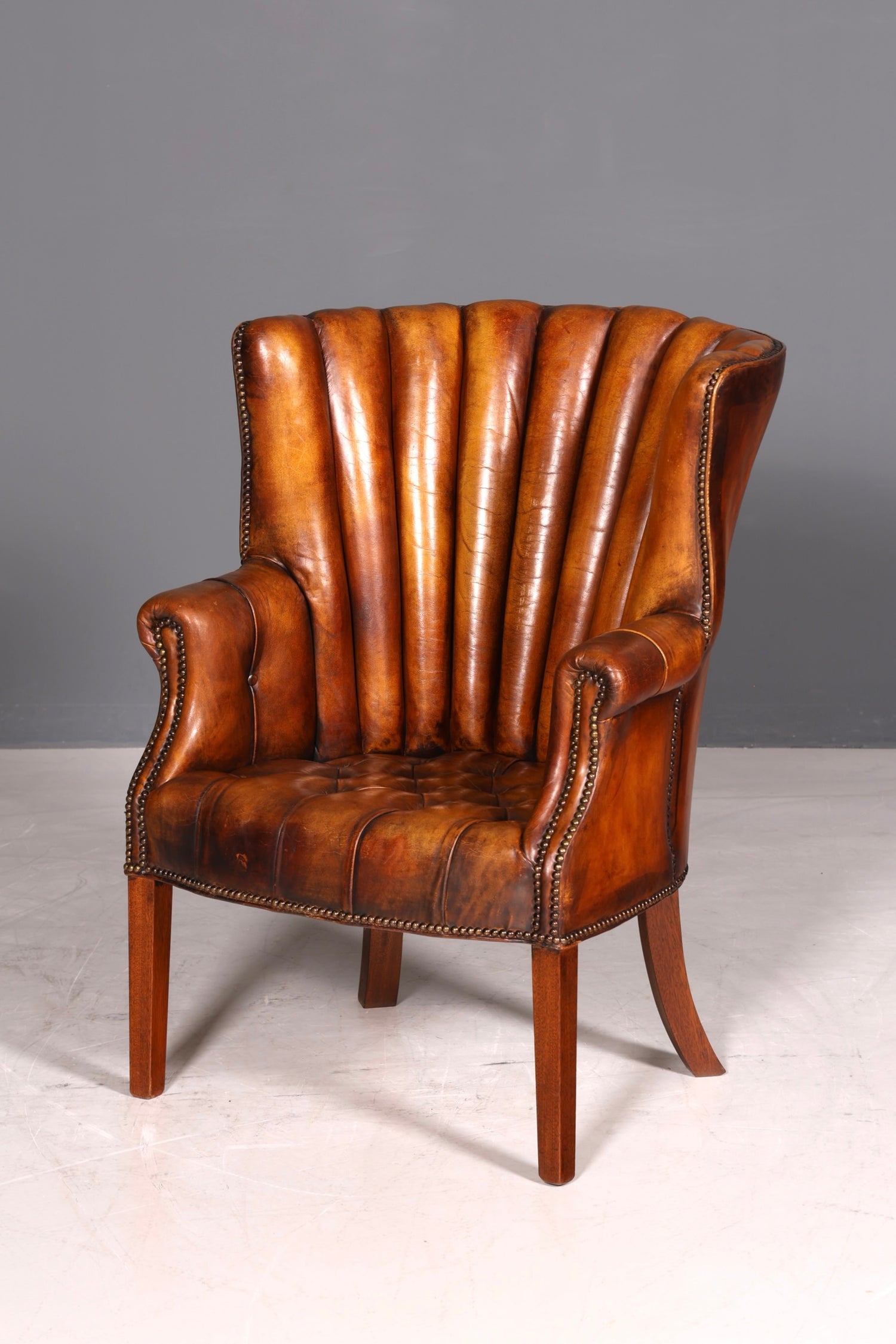 Seltener Original Chesterfield Ohrenbacken Sessel Englisch Leder Herrensessel UK Armlehnsessel