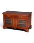 Hauptstadt Möblerei Sideboard aus dunklem Holz mit zwei Schubladen, zwei Glastüren und goldenen Beschlägen