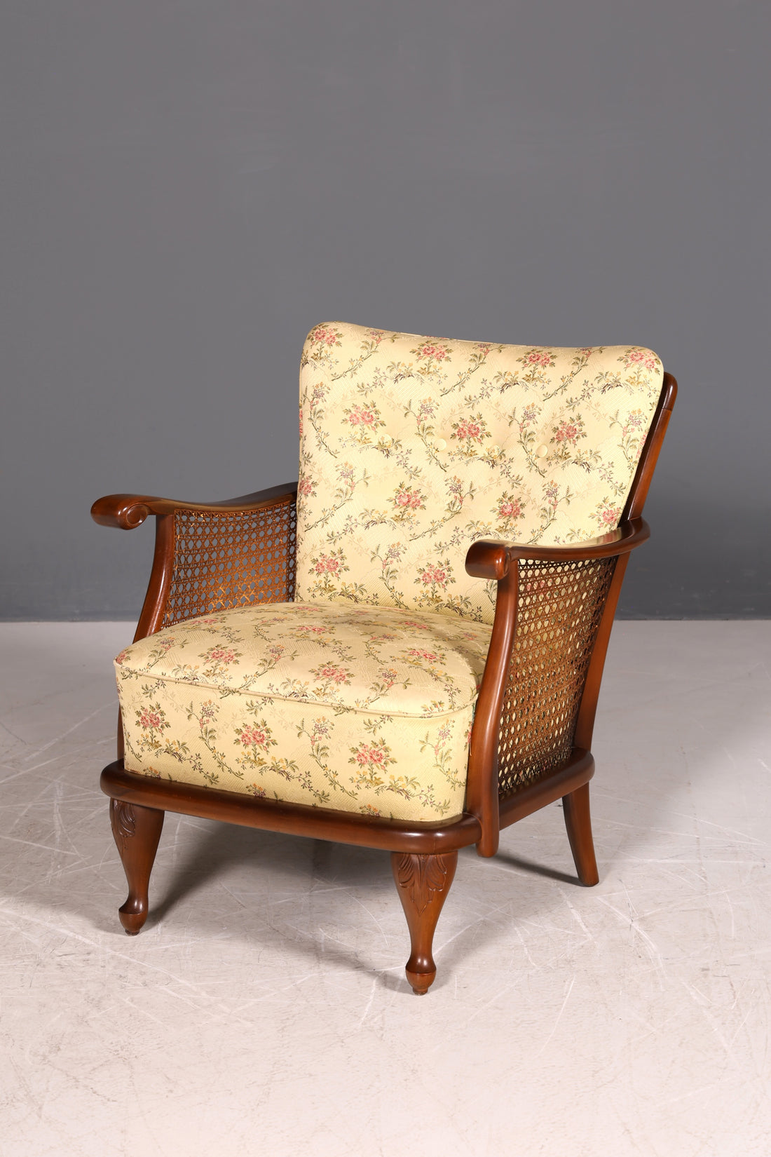 Traumhafter Chippendale Sessel Antik 60s Korbgeflecht Relax Sessel Vintage Samt Stoff 2 von 2