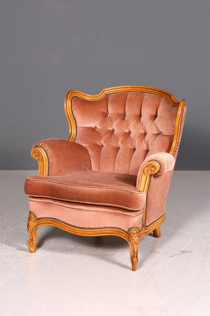 Noble Chippendale Armchair Baroque Style Velvet Fabric Armchair Rococo Antique 3 of 4