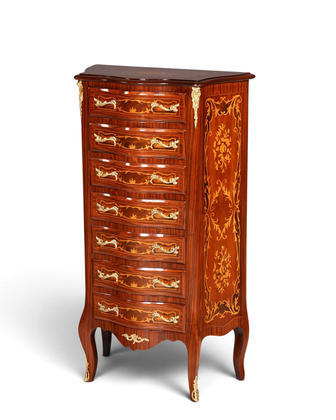Stilvolles Barock Stil Louis XV Highboard Intarsien Vertiko Kommode Schubladenkommode