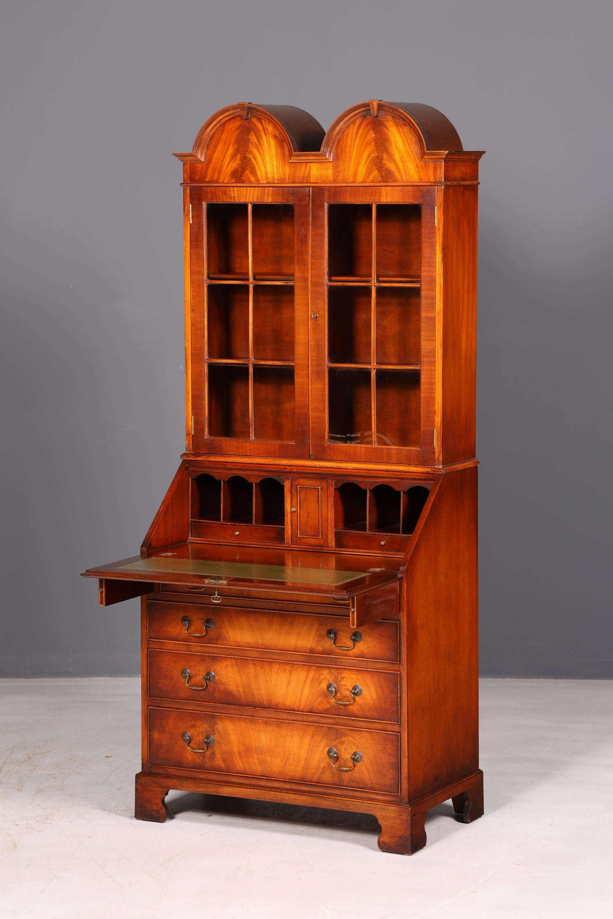 Beautiful English escritoire, secretary desk, bookcase, display cabinet, mahogany, antique office writing desk, UK